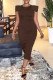 Coffee Casual Solid Patchwork Slit O Neck Wrapped Skirt Dresses