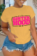 Yellow Daily Vintage Print Patchwork Letter O Neck T-Shirts