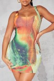 Colour Sexy Casual Print Basic U Neck Sling Dress Dresses