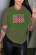 Army Green Daily Vintage Print Patchwork Letter O Neck T-Shirts