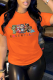 Orange Casual Daily Print Patchwork O Neck T-Shirts