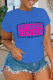 Royal Blue Daily Vintage Print Patchwork Letter O Neck T-Shirts