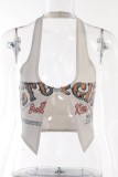 Black Sexy Casual Print Backless Halter Tops