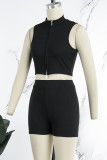 Grey Casual Solid Patchwork Zipper Collar Two Pieces
