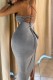 Grey Sexy Casual Solid Cross Straps Spaghetti Strap Sleeveless Dress Dresses