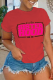 Red Daily Vintage Print Patchwork Letter O Neck T-Shirts