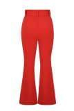 Red Casual Solid Patchwork Skinny High Waist Conventional Solid Color Trousers