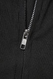 Grey Casual Solid Patchwork Zipper Collar Two Pieces
