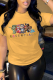 Yellow Casual Daily Print Patchwork O Neck T-Shirts