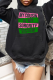 Black Street Vintage Print Draw String Letter Hooded Collar Tops