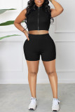 Grey Casual Solid Patchwork Zipper Collar Two Pieces