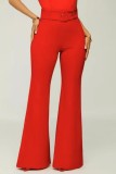 Red Casual Solid Patchwork Skinny High Waist Conventional Solid Color Trousers