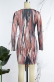 Brownness Sexy Casual Print Basic V Neck Long Sleeve Dresses