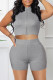Grey Casual Solid Patchwork Zipper Collar Two Pieces