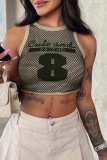Khaki Sexy Casual Print Patchwork U Neck Tops