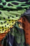 Green Orange Sexy Casual Print Backless Oblique Collar Sleeveless Two Pieces