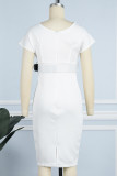 Red Casual Solid Patchwork With Belt V Neck One Step Skirt Dresses