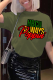 Army Green Casual Print Patchwork O Neck T-Shirts