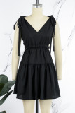 Rose Red Sexy Casual Solid Frenulum Backless V Neck Sleeveless Dress Dresses
