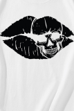 Blue Street Daily Print Skull Patchwork O Neck Tops