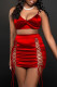 Red Sexy Solid Hollowed Out Frenulum Backless Spaghetti Strap Sleeveless Two Pieces