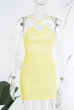 Pink Sexy Solid Bandage Backless Spaghetti Strap Sleeveless Dress Dresses