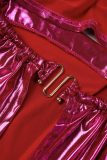 Rose Red Sexy Solid Hollowed Out Patchwork Oblique Collar Long Dress Dresses