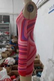 Rose Red Sexy Casual Print Backless U Neck Sling Dress Dresses