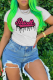 White Casual Basis Print Patchwork Letter O Neck T-Shirts