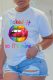 White Casual Daily Lips Printed Patchwork Letter O Neck T-Shirts