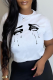 White Vintage Print Patchwork O Neck T-Shirts
