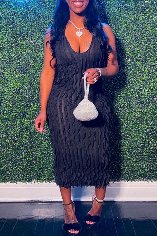 Black Sexy Solid Bandage Backless Halter Sleeveless Dress Dresses
