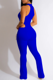 Red Elegant Solid Patchwork Cut Out Half A Turtleneck Skinny Jumpsuits