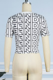 White Street Print Letter O Neck T-Shirts