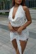 White Sexy Solid Backless Halter Sleeveless Two Pieces