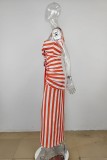 Green Sexy Striped Print Hollowed Out Backless Spaghetti Strap Long Dress Dresses