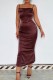 Brown Sexy Casual Solid Backless Square Collar Sling Dress Dresses