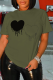 Army Green Casual Simplicity Print Patchwork O Neck T-Shirts