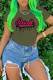 Army Green Casual Basis Print Patchwork Letter O Neck T-Shirts