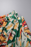 Blue Casual Print Patchwork Slit Half A Turtleneck Tops