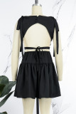 Rose Red Sexy Casual Solid Frenulum Backless V Neck Sleeveless Dress Dresses