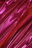 Rose Red Sexy Solid Hollowed Out Patchwork Oblique Collar Long Dress Dresses