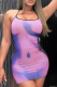 Purple Sexy Print Patchwork Backless Spaghetti Strap Wrapped Skirt Dresses