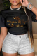 Black Casual Daily Print Patchwork O Neck T-Shirts