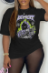 Black Daily Vintage Print Patchwork O Neck T-Shirts