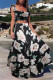 Black And White Sweet Print Patchwork Square Collar Sleeveless Two Pieces