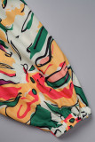 Blue Casual Print Patchwork Slit Half A Turtleneck Tops