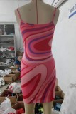 Rose Red Sexy Casual Print Backless U Neck Sling Dress Dresses
