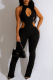 Black Elegant Solid Patchwork Cut Out Half A Turtleneck Skinny Jumpsuits