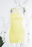 Pink Sexy Solid Bandage Backless Spaghetti Strap Sleeveless Dress Dresses